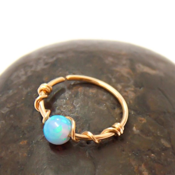 Blue Fire Opal Cartilage Hoop Earring Nose Ring - Picture 4 of 10
